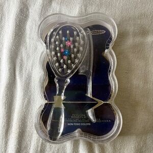 Vtg Sanitoy Childs Hairbrush & Comb Set Clear Pink/Blue Flower Orig Plastic Case